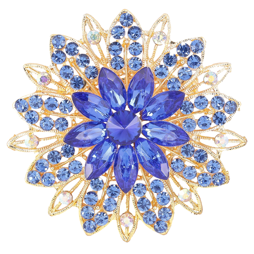 Брошь Цветок с синими стразами фото №1 Брошь Цветок с синими стразами фото №1