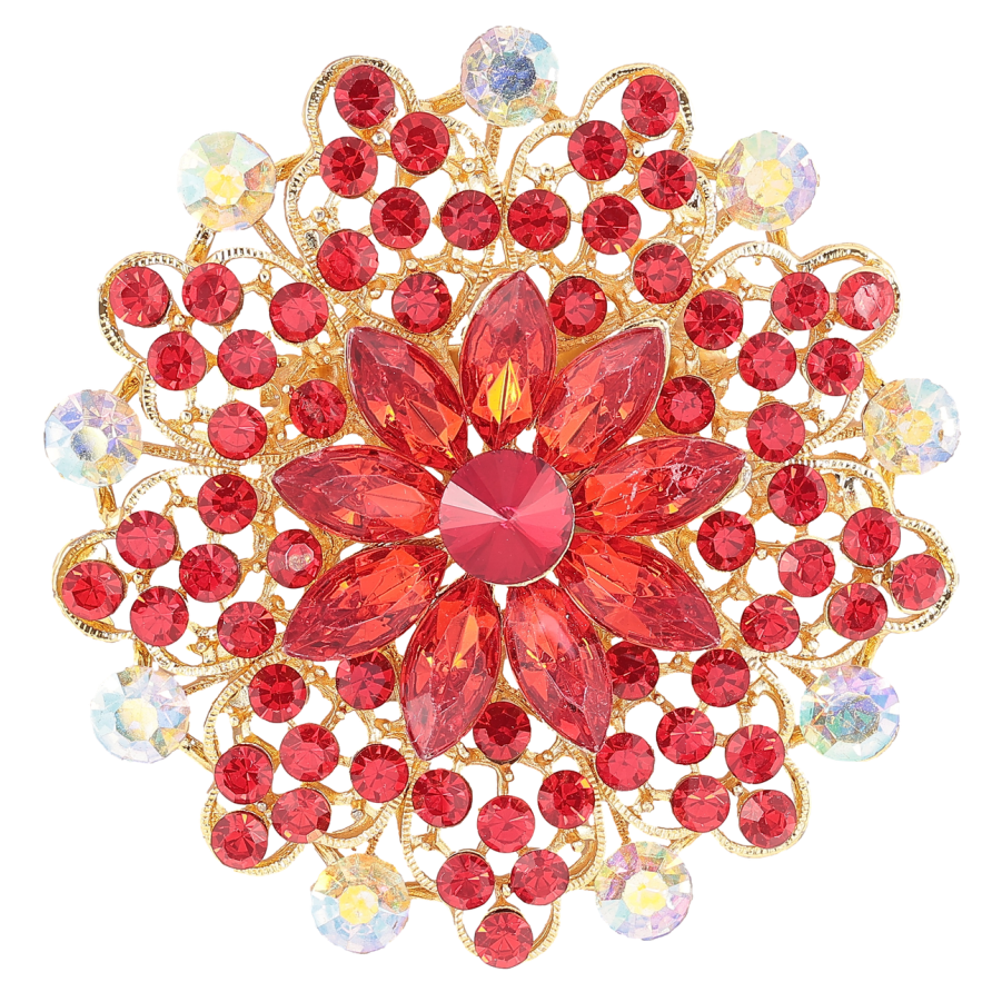 Брошь Цветок с красными стразами фото №1 Брошь Цветок с красными стразами фото №1