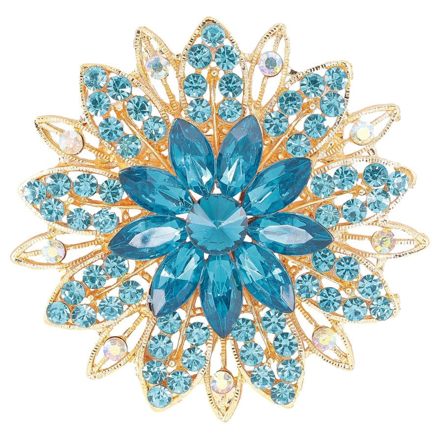Брошь Цветок с бирюзовыми стразами фото №1