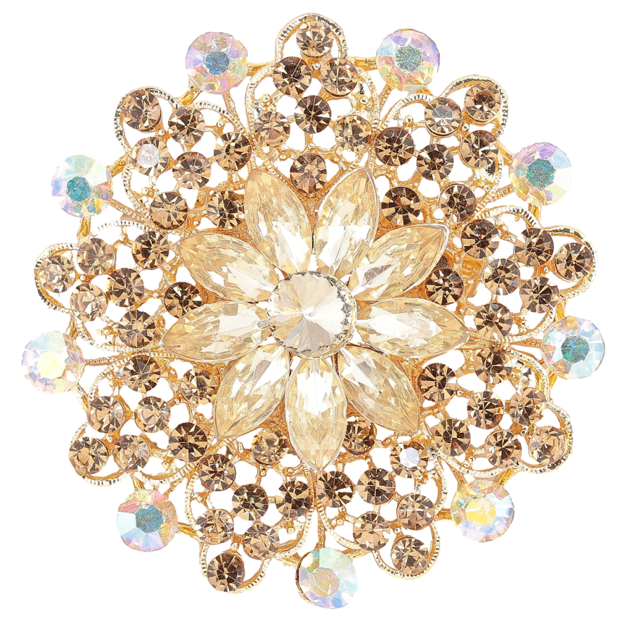 Брошка «Квітка з золотистими стразами» фото №1