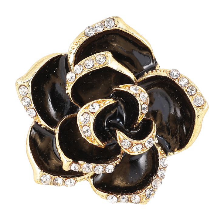 Брошь Цветок со стразами и черной эмалью фото №24 Брошь Цветок со стразами и черной эмалью фото №24