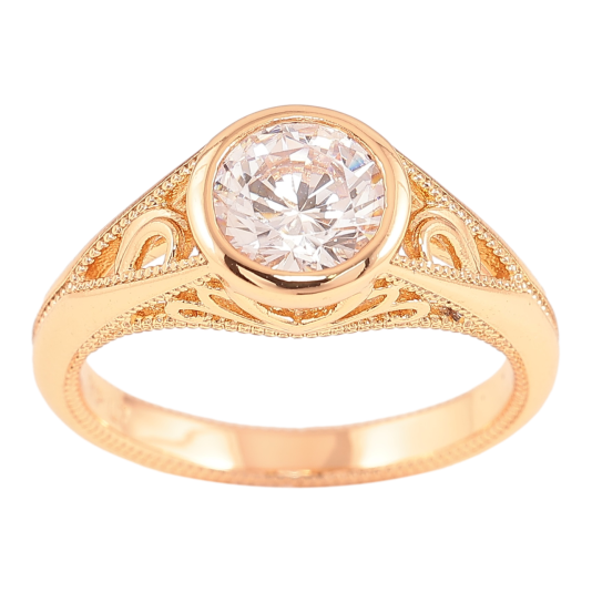 Кольцо Xuping Позолота 18K Резной узор с вставкой фианит фото №1