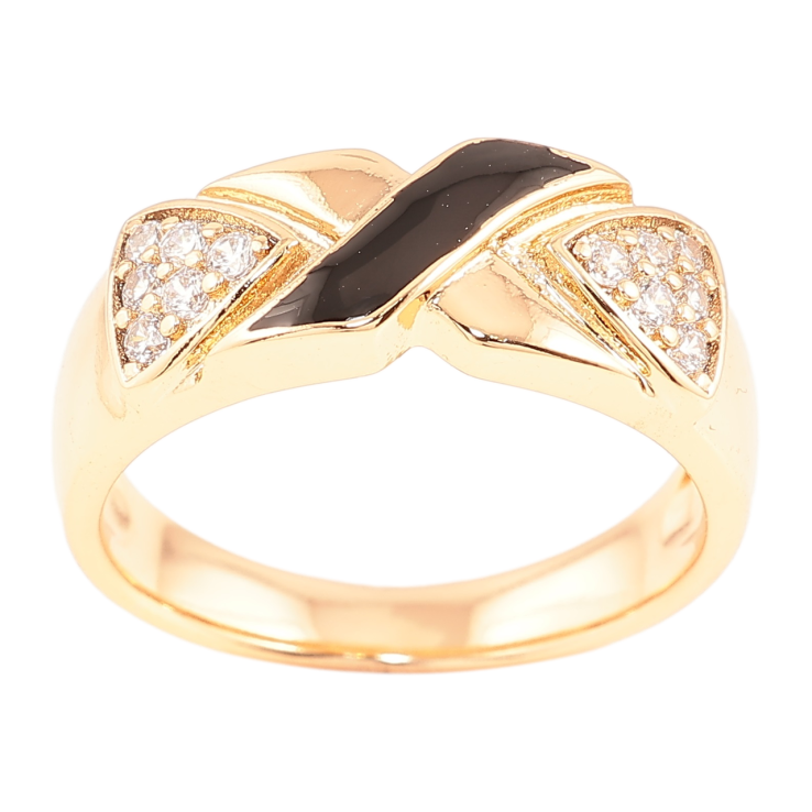 Кольцо Xuping Позолота 18K Узор с цирконием и черной эмалью фото №17