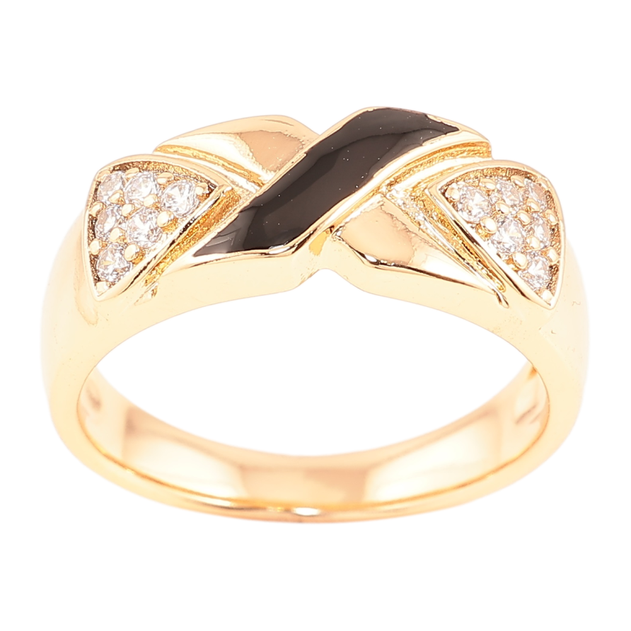 Кольцо Xuping Позолота 18K Узор с цирконием и черной эмалью фото №1