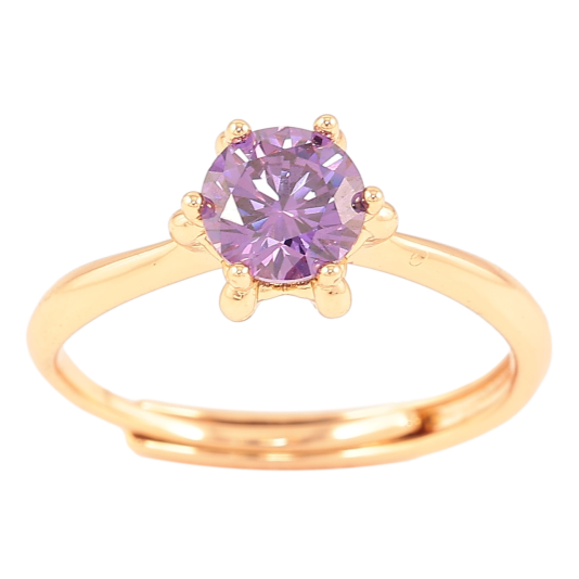 Каблучка Xuping Позолота 18K «Бузковий фіаніт у декоративній оправі, ø 6мм» фото №1 Каблучка Xuping Позолота 18K «Бузковий фіаніт у декоративній оправі, ø 6мм» фото №1