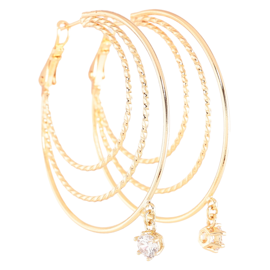 Серьги Xuping Позолота 18K кольца (конго) Тройные кольца с кристальными подвесками ø 4.5см фото №1