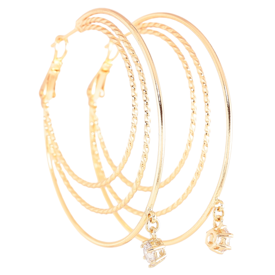 Сережки Xuping Позолота 18K кільця (конго) «Потрійні кільця з кришталевими підвісками» ø 5см фото №1