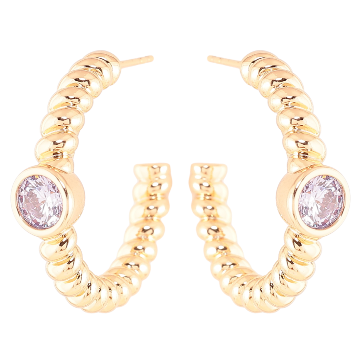 Серьги Xuping Позолота 18K пусеты Дуги с сиреневыми кристаллами фото №17