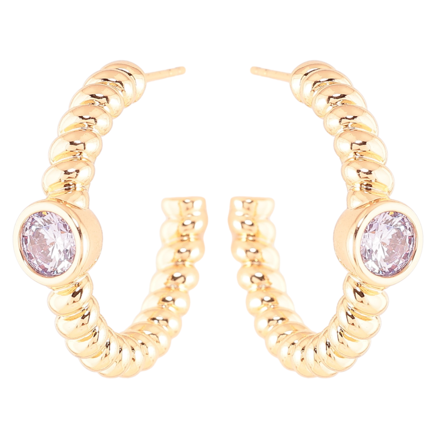 Сережки Xuping Позолота 18K пусети «Дуги з бузковими кристалами» фото №1