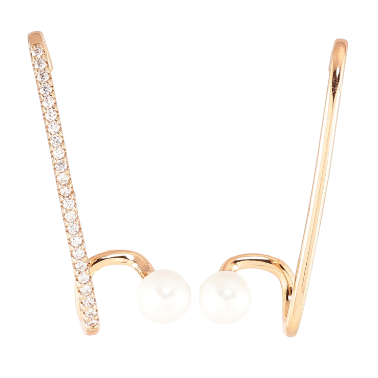 Серьги Xuping Позолота 18K пусеты Ассиметричные с дорожкой циркония и жемчужинами фото №18