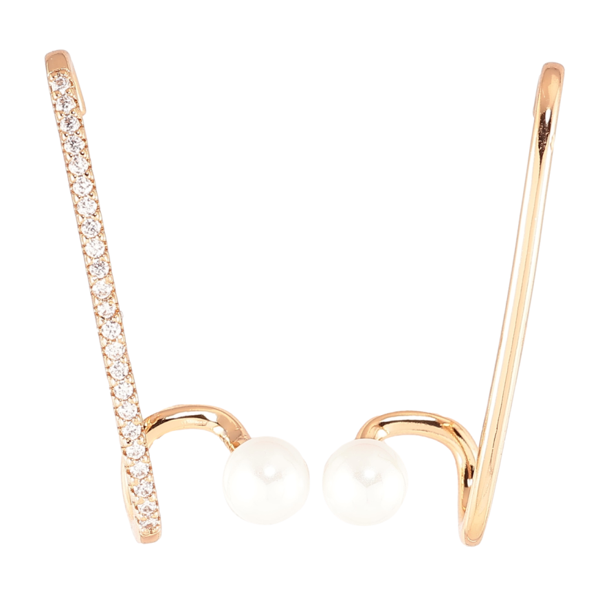 Серьги Xuping Позолота 18K пусеты Ассиметричные с дорожкой циркония и жемчужинами фото №1 Серьги Xuping Позолота 18K пусеты Ассиметричные с дорожкой циркония и жемчужинами фото №1