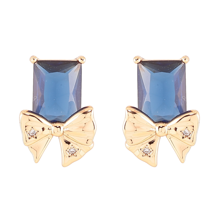 Серьги Xuping Позолота 18K пусеты Синие фианиты с бантами фото №3