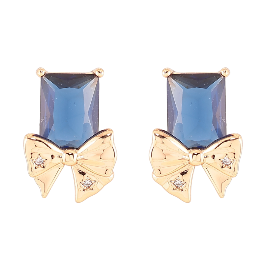 Сережки Xuping Позолота 18K пусети «Сині фіаніти з бантами» фото №1
