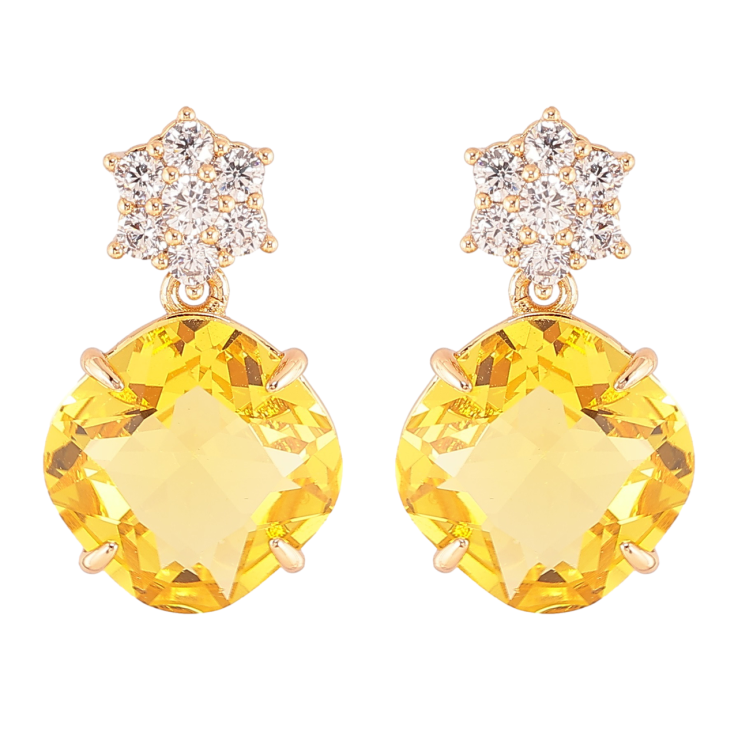 Серьги Xuping Позолота 18K пусеты Кристальные цветочки с желтыми фианитами фото №8