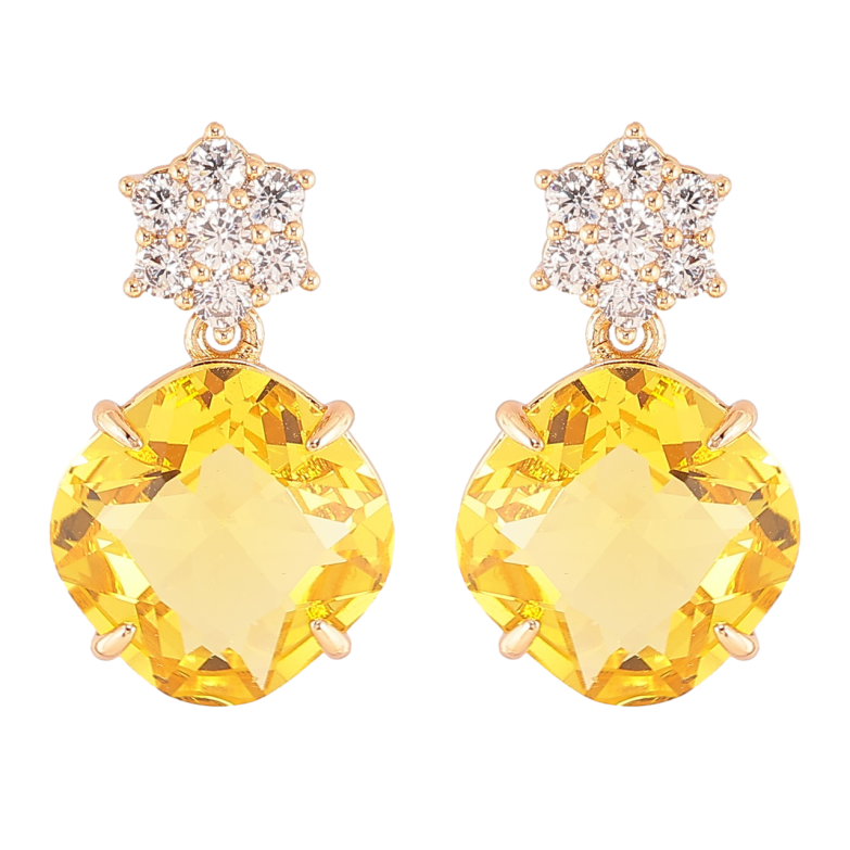 Сережки Xuping Позолота 18K пусети «Кришталеві квіточки з жовтими фіанітами» фото №1