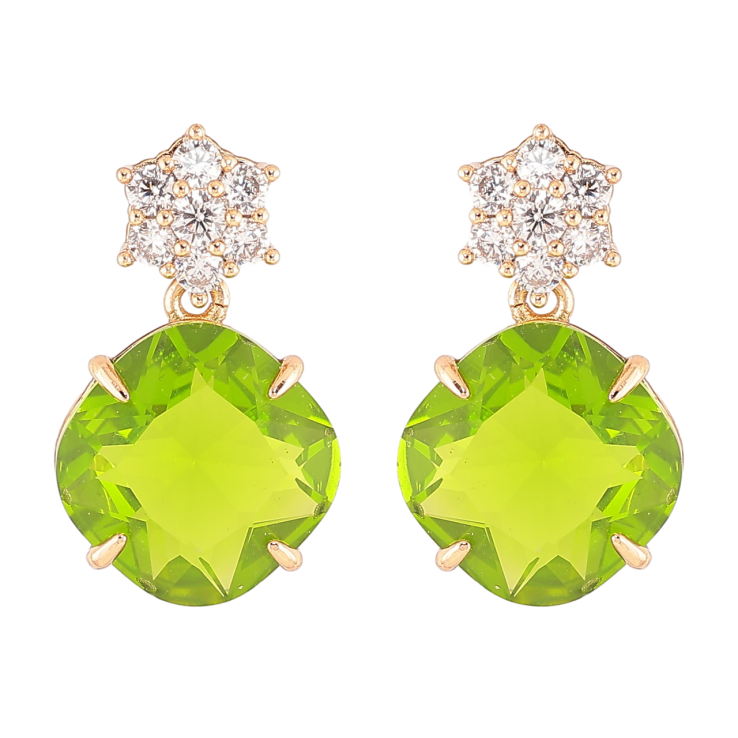 Серьги Xuping Позолота 18K пусеты Кристальные цветочки с салатовыми фианитами фото №7