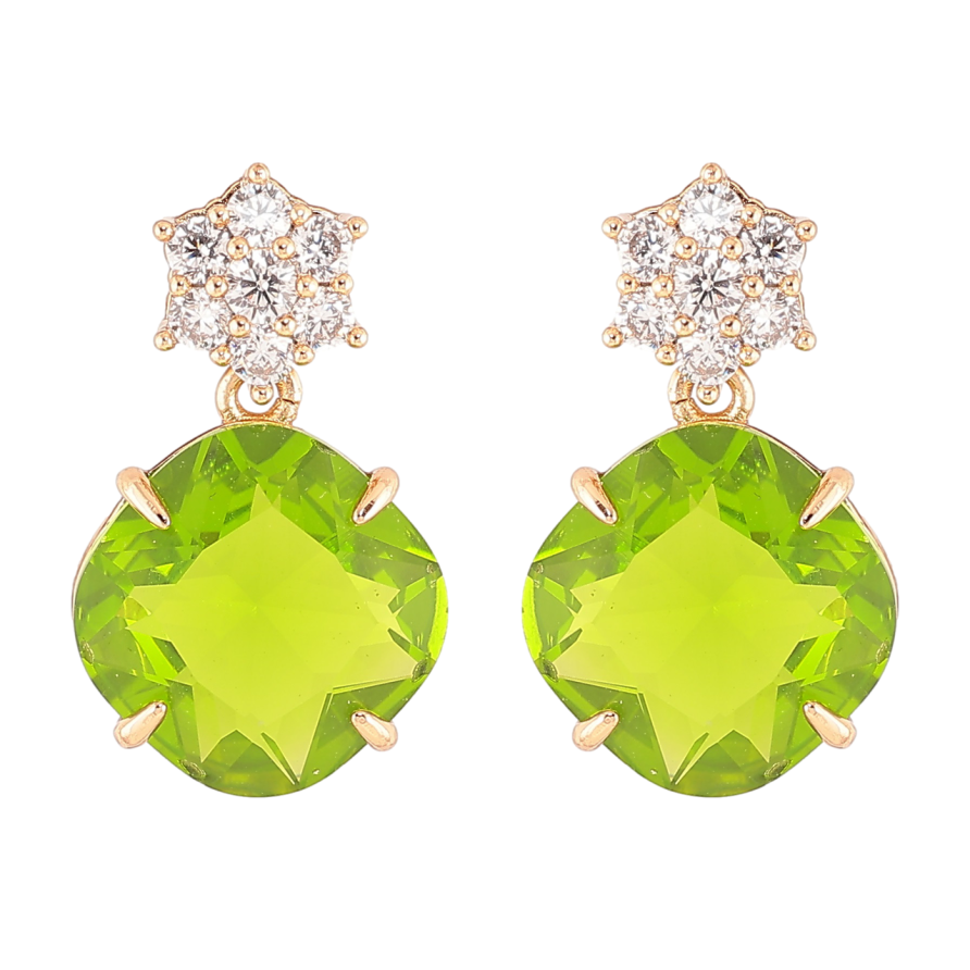 Сережки Xuping Позолота 18K пусети «Кришталеві квіточки з салатовими фіанітами» фото №1