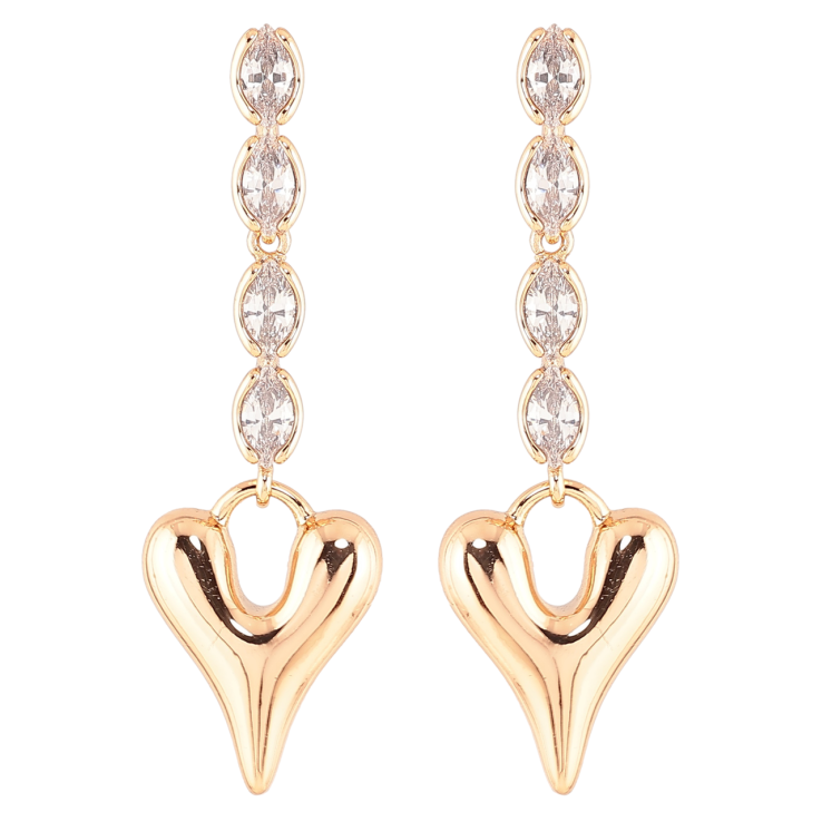 Серьги Xuping Позолота 18K пусеты Подвески с цирконием и сердечками фото №5