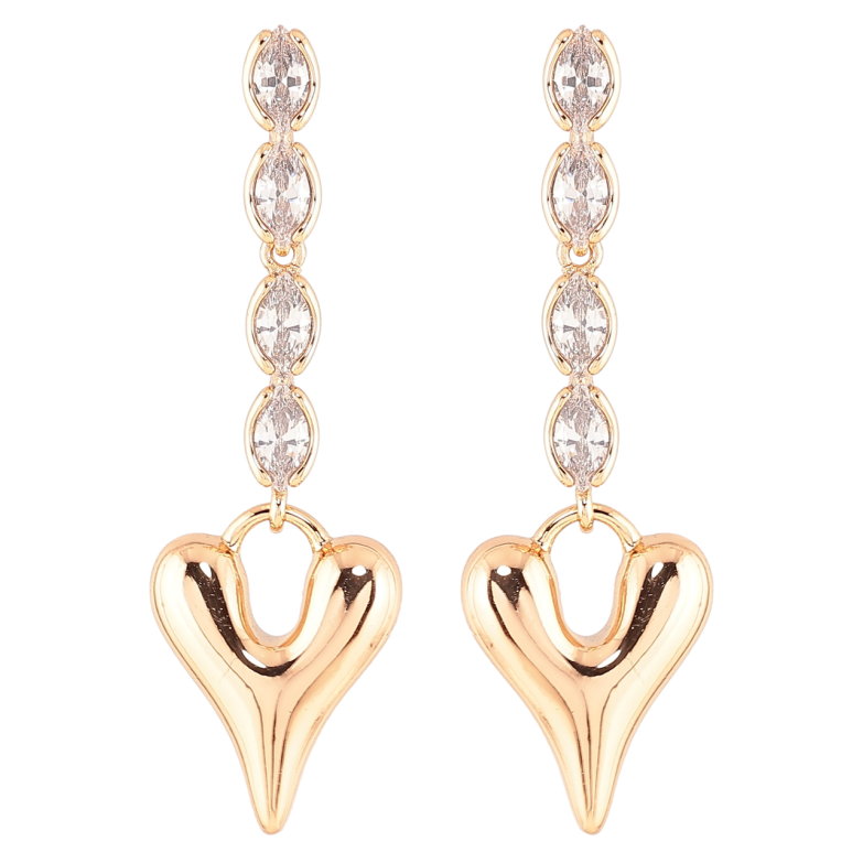 Серьги Xuping Позолота 18K пусеты Подвески с цирконием и сердечками фото №1 Серьги Xuping Позолота 18K пусеты Подвески с цирконием и сердечками фото №1