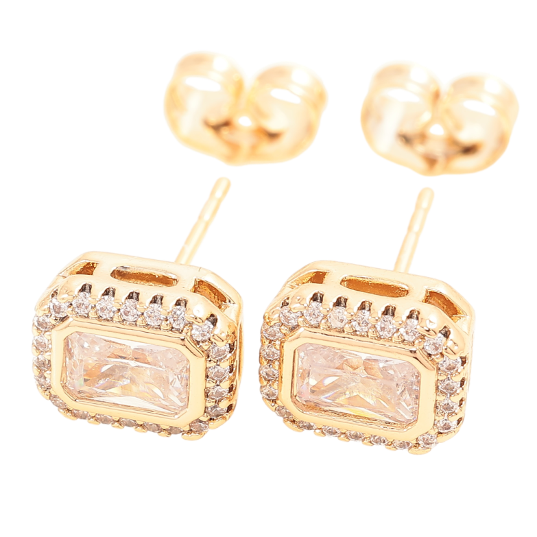 Серьги Xuping Позолота 18K пусеты Фианиты в обрамлении циркония 7х9мм фото №4