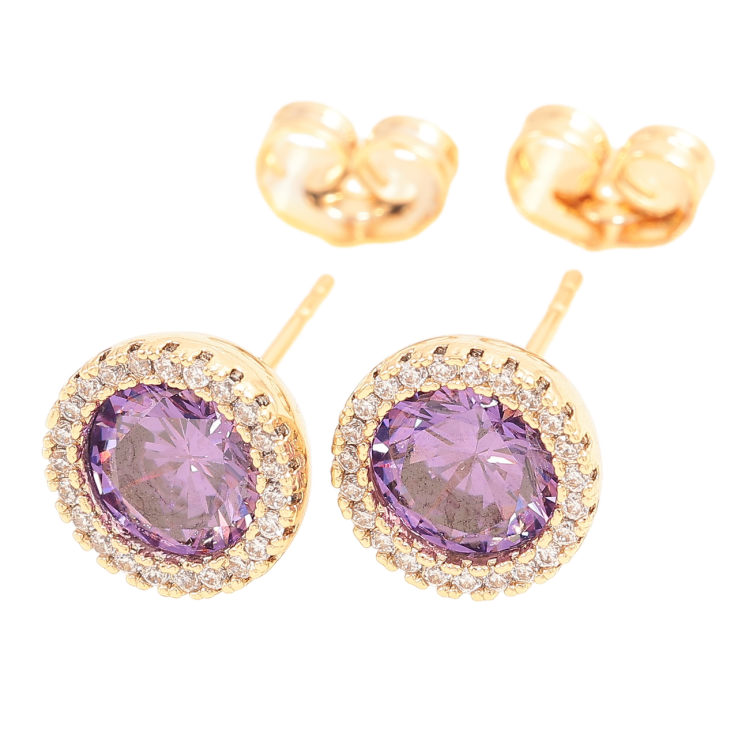 Серьги Xuping Позолота 18K пусеты Сиреневые фианиты в обрамлении циркония ø 10мм фото №16 Серьги Xuping Позолота 18K пусеты Сиреневые фианиты в обрамлении циркония ø 10мм фото №16