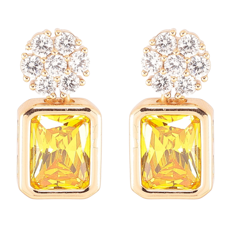 Серьги Xuping Позолота 18K пусеты Кристальные цветочки с желтыми фианитами фото №9
