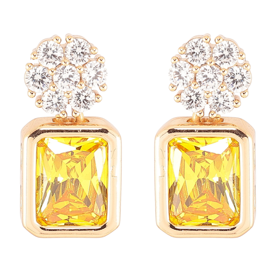 Сережки Xuping Позолота 18K пусети «Кришталеві квіточки з жовтими фіанітами» фото №1