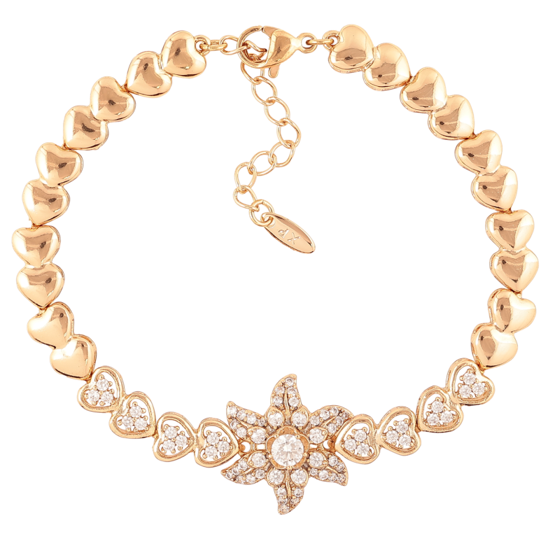 Браслет Xuping Позолота 18K Цветок и сердечки с цирконием размер с доп.цепочкой 17.5-20.5см х 6мм фото №1