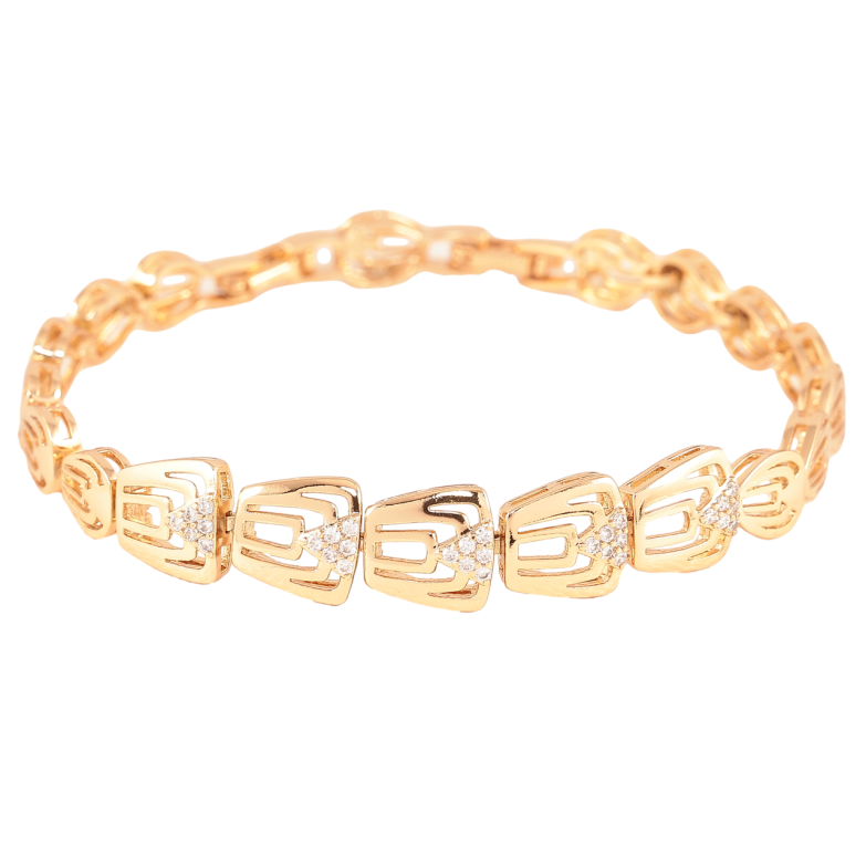 Браслет Xuping Позолота 18K Різьблені ланки з цирконієм» розмір з доп.замком 17.5,19.5см х 7-10мм фото №1 Браслет Xuping Позолота 18K Різьблені ланки з цирконієм» розмір з доп.замком 17.5,19.5см х 7-10мм фото №1