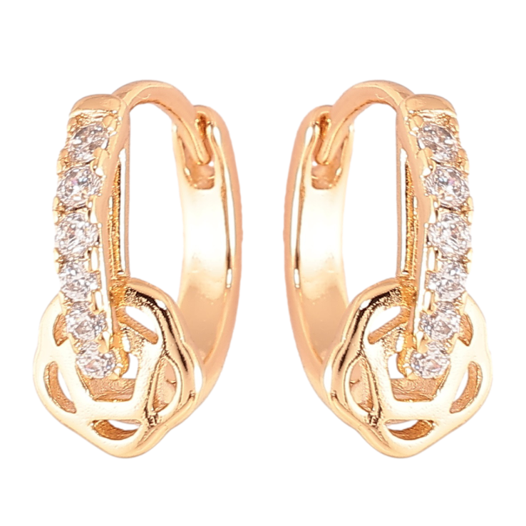 Серьги Xuping Позолота 18K колечки Дорожка циркония с цветочком фото №7 Серьги Xuping Позолота 18K колечки Дорожка циркония с цветочком фото №7