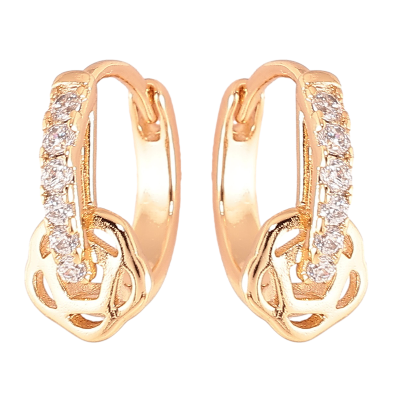 Серьги Xuping Позолота 18K колечки Дорожка циркония с цветочком фото №1