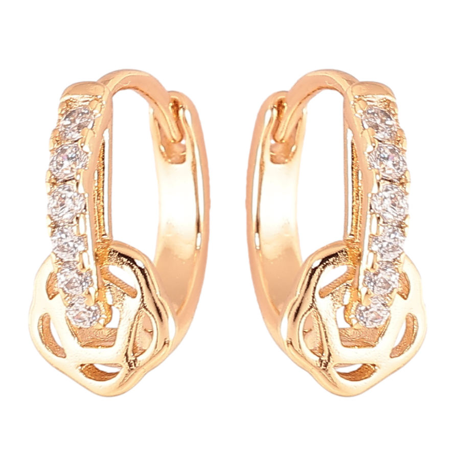 Серьги Xuping Позолота 18K колечки Дорожка циркония с цветочком фото №1