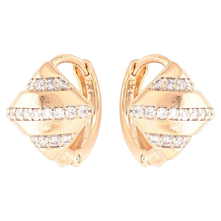 Серьги Xuping Позолота 18K колечки Ромбы с дорожками циркония фото №2 Серьги Xuping Позолота 18K колечки Ромбы с дорожками циркония фото №2