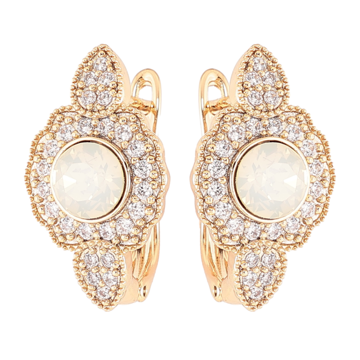 Серьги Xuping цвет 18K с кристаллами Swarovski английский замок White Opal с инкрустацией кристаллами фото №17