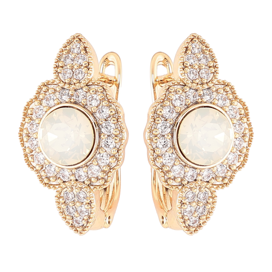 Серьги Xuping цвет 18K с кристаллами Swarovski английский замок White Opal с инкрустацией кристаллами фото №1