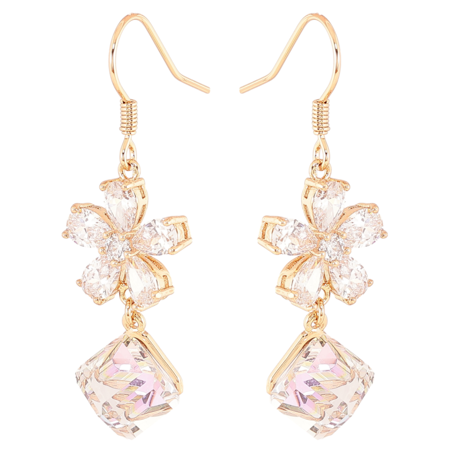 Серьги Xuping цвет 18K с кристаллами Swarovski французский замок Кристальный цветок с кубом Paradise фото №1 Серьги Xuping цвет 18K с кристаллами Swarovski французский замок Кристальный цветок с кубом Paradise фото №1