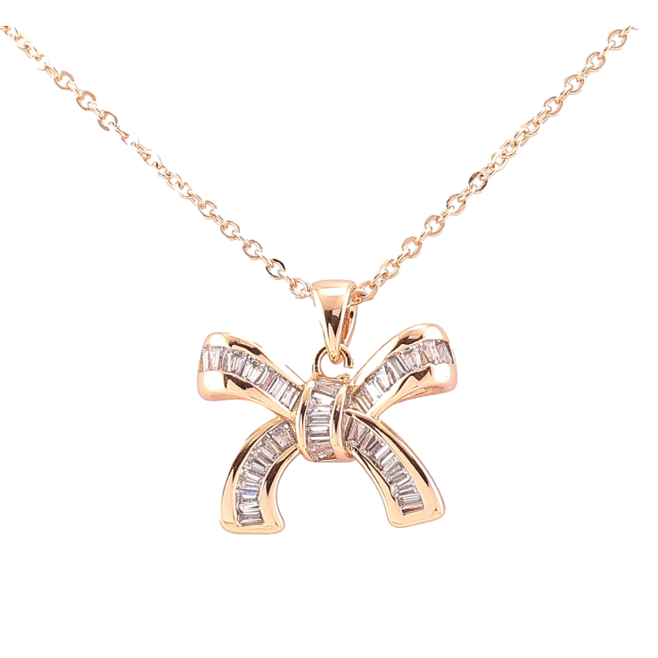 Кулон на ланцюжку Xuping Позолота 18K «Бант з цирконієм» довжина 40-43см х 1.5мм фото №4