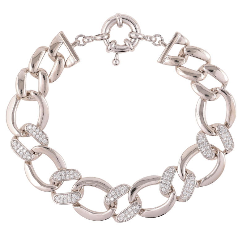 Браслет Xuping Родий Звенья цепочки с цирконием размер 19см х 12-14мм фото №1