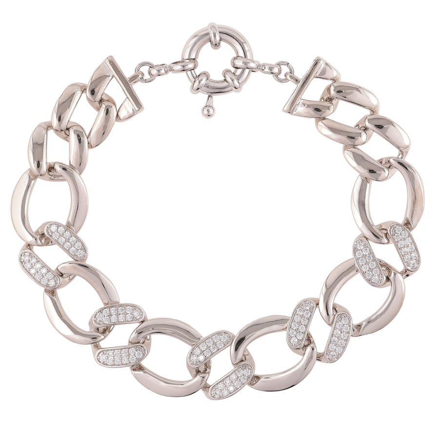 Браслет Xuping Родий Звенья цепочки с цирконием размер 19см х 12-14мм фото №1