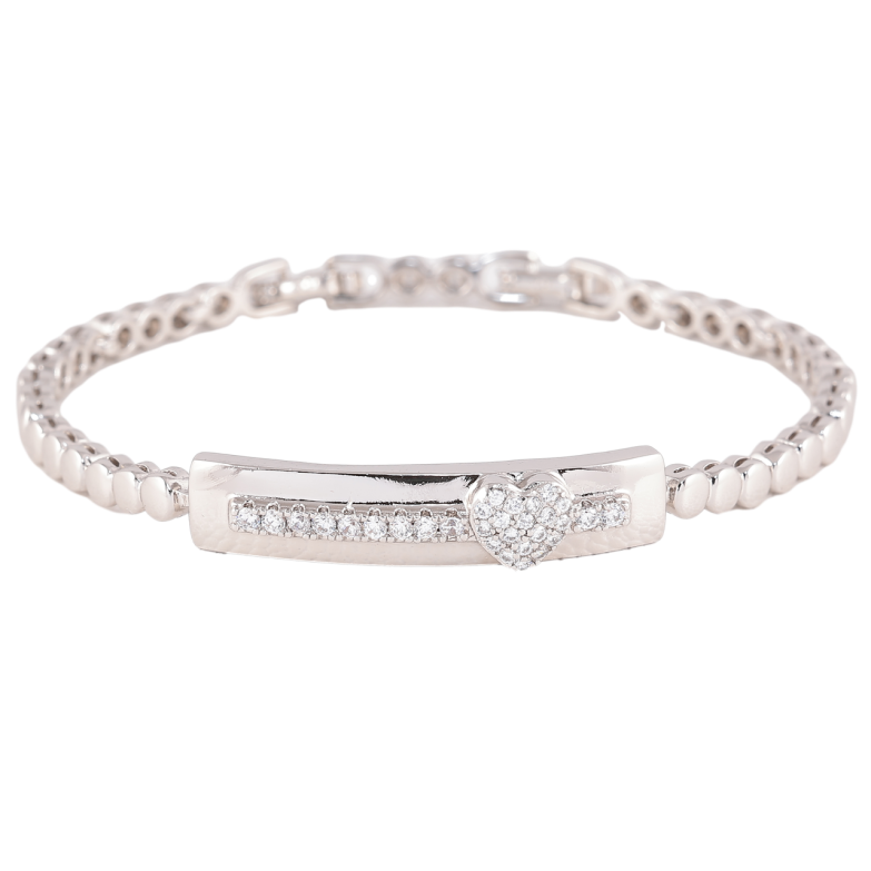 Браслет Xuping Родій «Доріжка цирконію з сердечком» розмір з доп. замком 17,19см х 3мм фото №1 Браслет Xuping Родій «Доріжка цирконію з сердечком» розмір з доп. замком 17,19см х 3мм фото №1