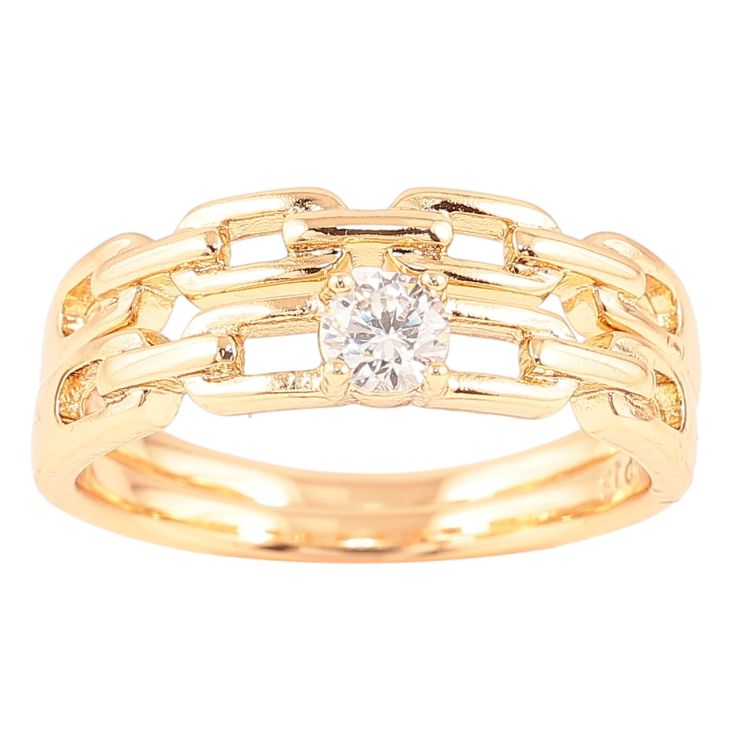 Кольцо Xuping Позолота 18K Двойное, узор цепочка с кристаллом фото №13