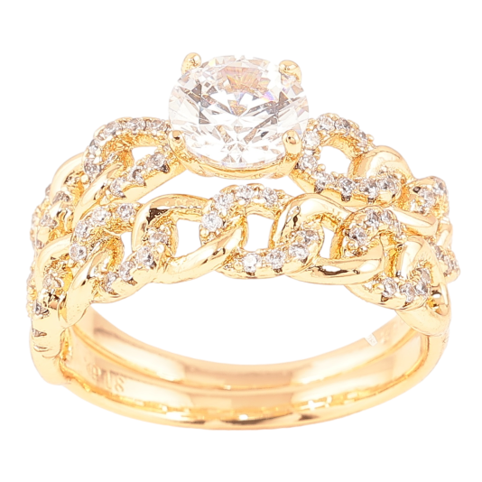 Кольцо Xuping Позолота 18K Двойное, узор цепочка с цирконием фото №1 Кольцо Xuping Позолота 18K Двойное, узор цепочка с цирконием фото №1