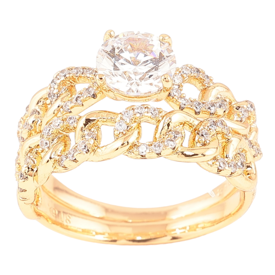 Каблучка Xuping Позолота 18K «Подвійне, візерунок ланцюжок з цирконієм» фото №1