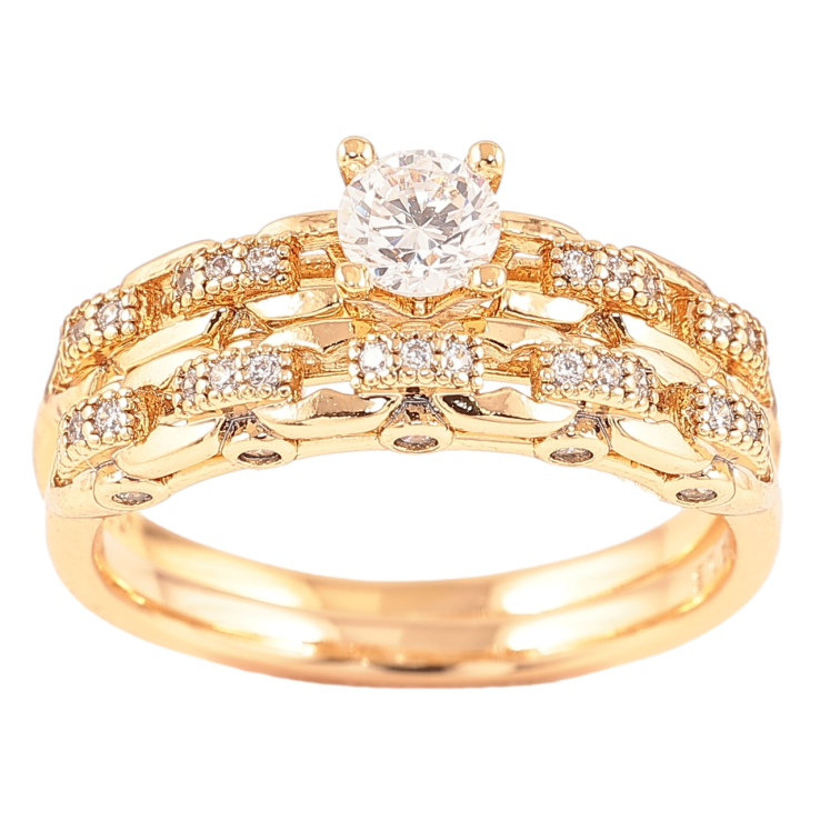 Кольцо Xuping Позолота 18K Двойное с инкрустацией цирконием фото №2