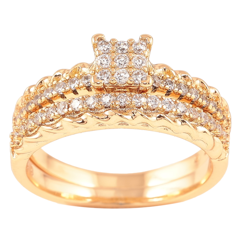 Кольцо Xuping Позолота 18K Двойное с инкрустацией цирконием фото №1