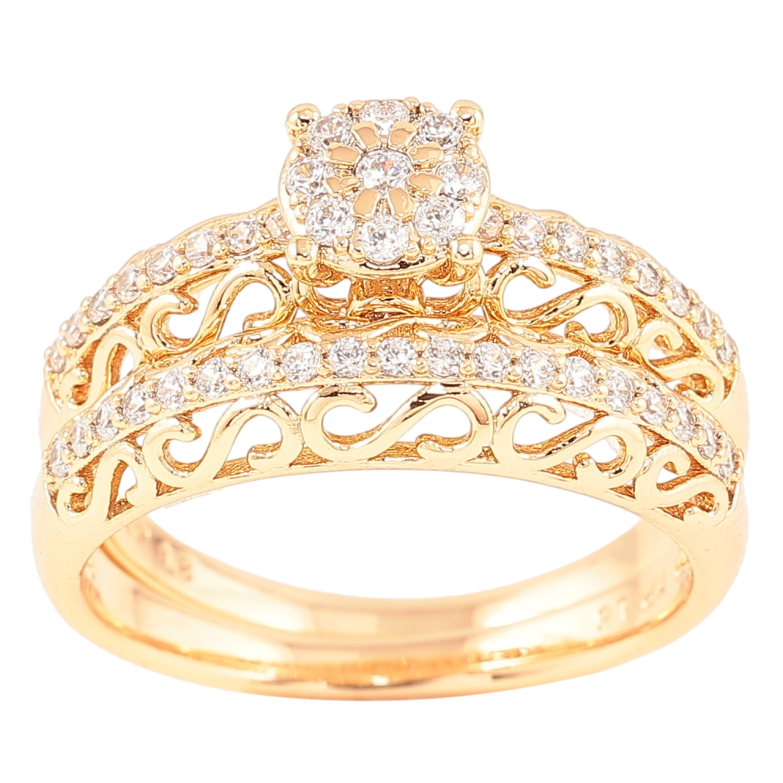 Каблучка Xuping Позолота 18K «Подвійне, різьблений візерунок з цирконієм» фото №1