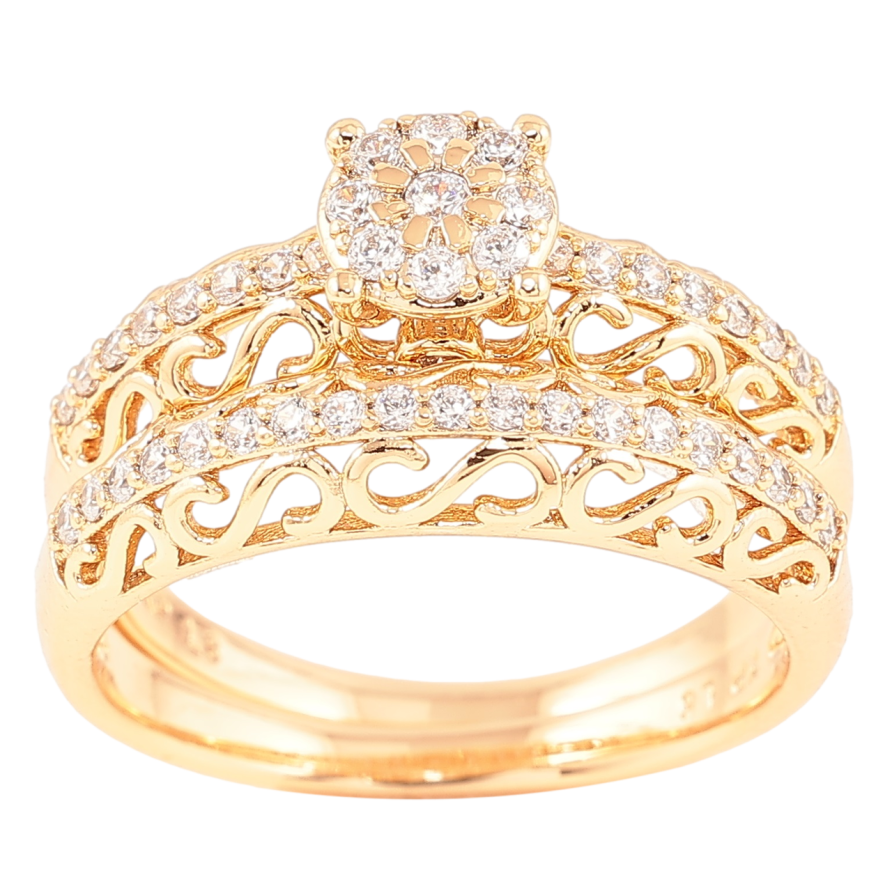 Кольцо Xuping Позолота 18K Двойное, резной узор с цирконием фото №1