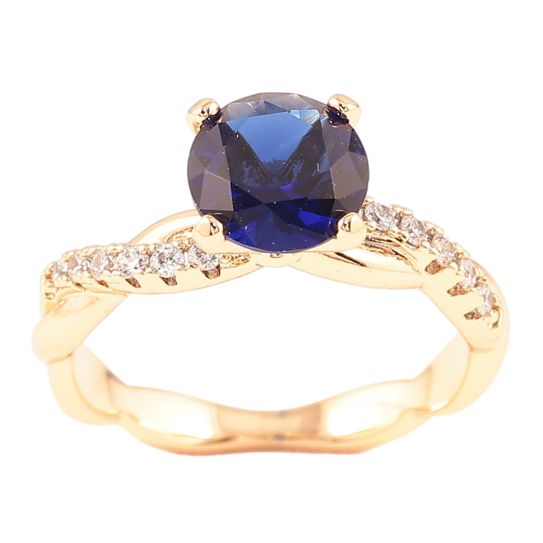 Каблучка Xuping Позолота 18K «Синій фіаніт з крученими доріжками цирконію» фото №1