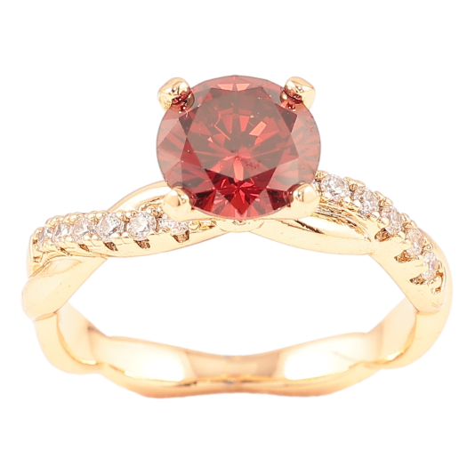 Кольцо Xuping Позолота 18K Красный фианит с витыми дорожками циркония фото №1