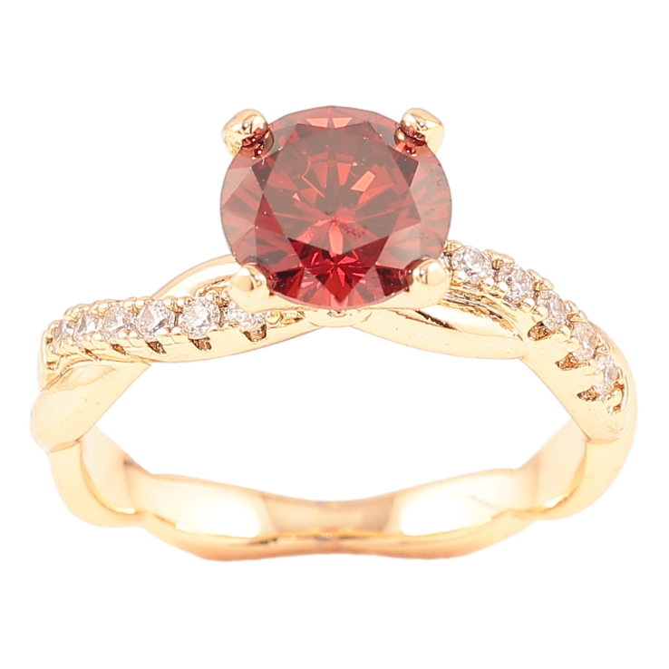 Кольцо Xuping Позолота 18K Красный фианит с витыми дорожками циркония фото №15